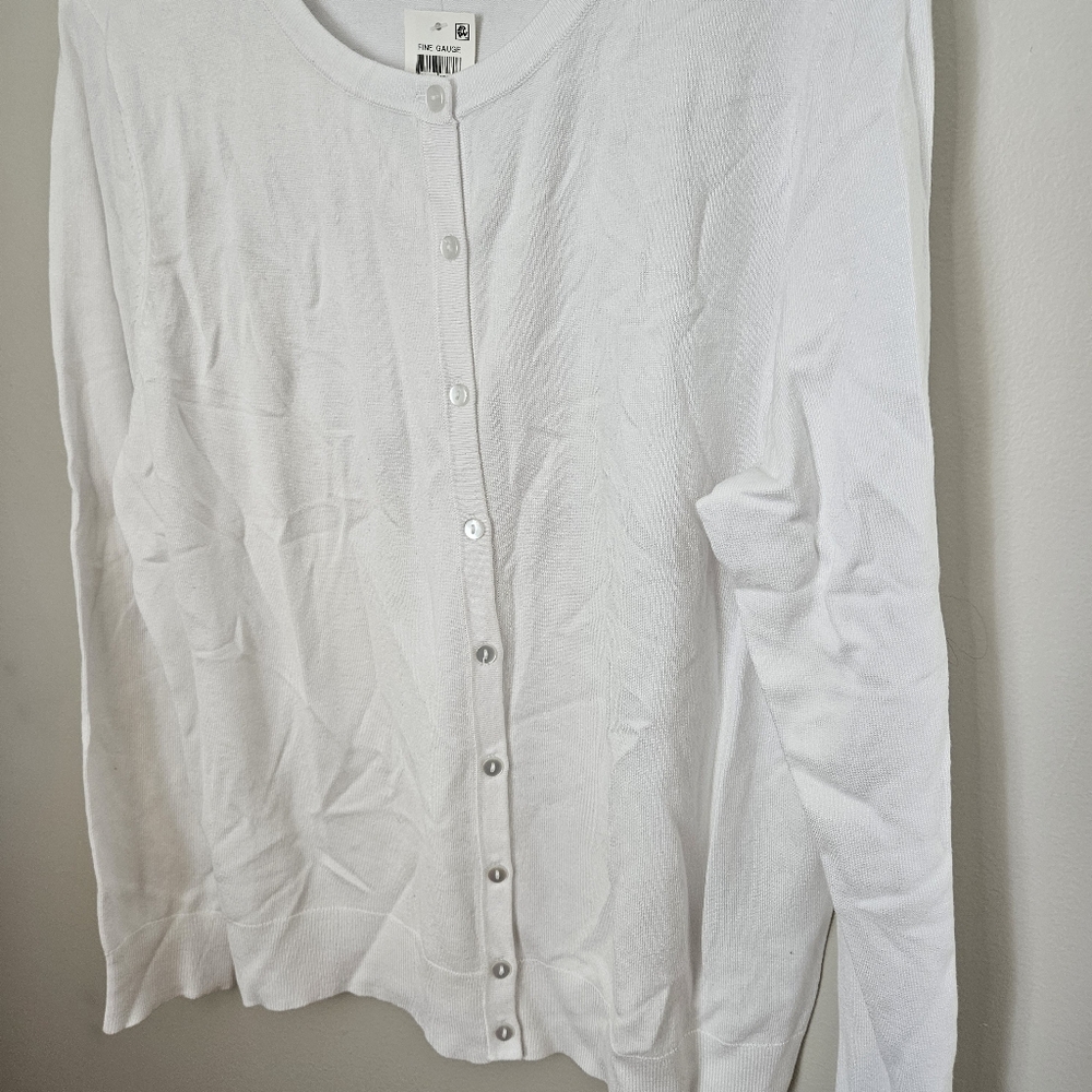 NWT Charter Club Bright White Button-Up Cardigan Sweater Long Sleeve XL - Picture 2 of 8